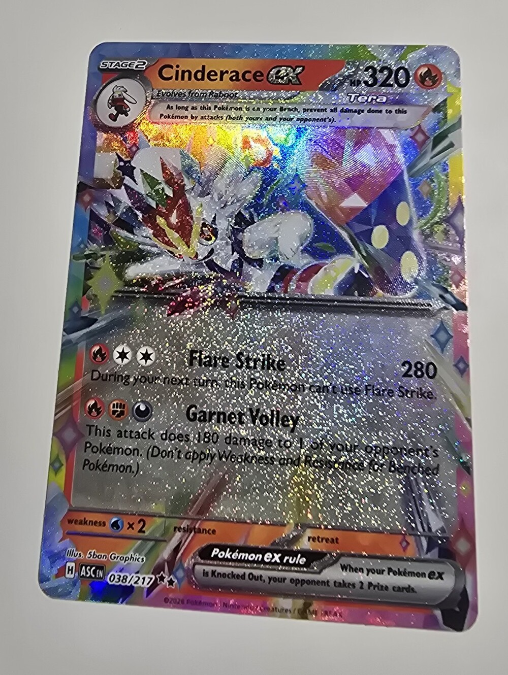 Pokemon Cinderace ex 038/217 Double Rare Tera Holo Ascended Heroes  TCG